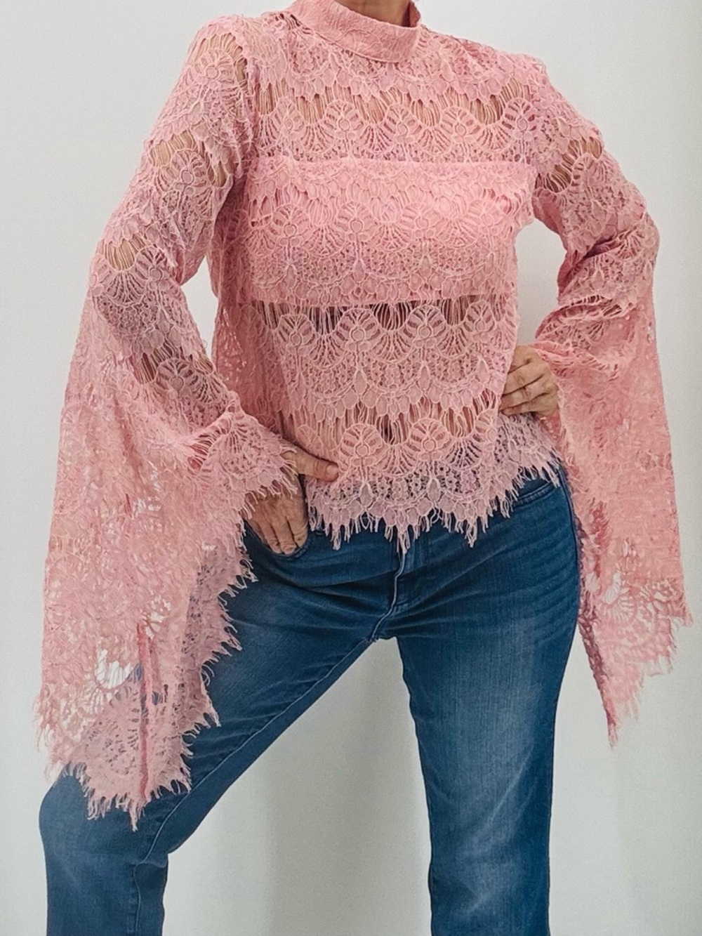 Minkpink Revolve Drama Queen Retro 70s Whimsigoth Ethereal Lace Bell Sleeve Top